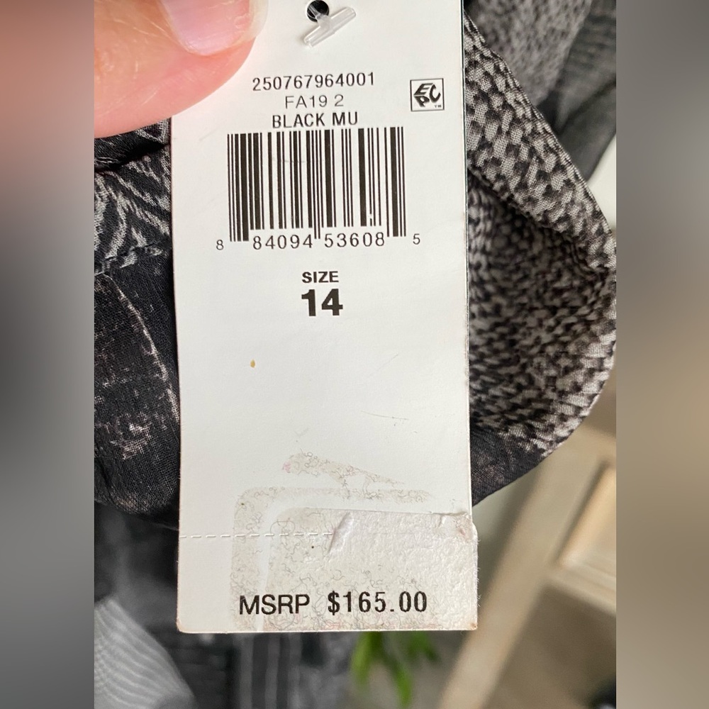 Lauren Ralph Lauren Black/Gray Lined V-Neck Faux Wrap Sheer Sleeve Dress Sz 14 - Picture 5 of 11